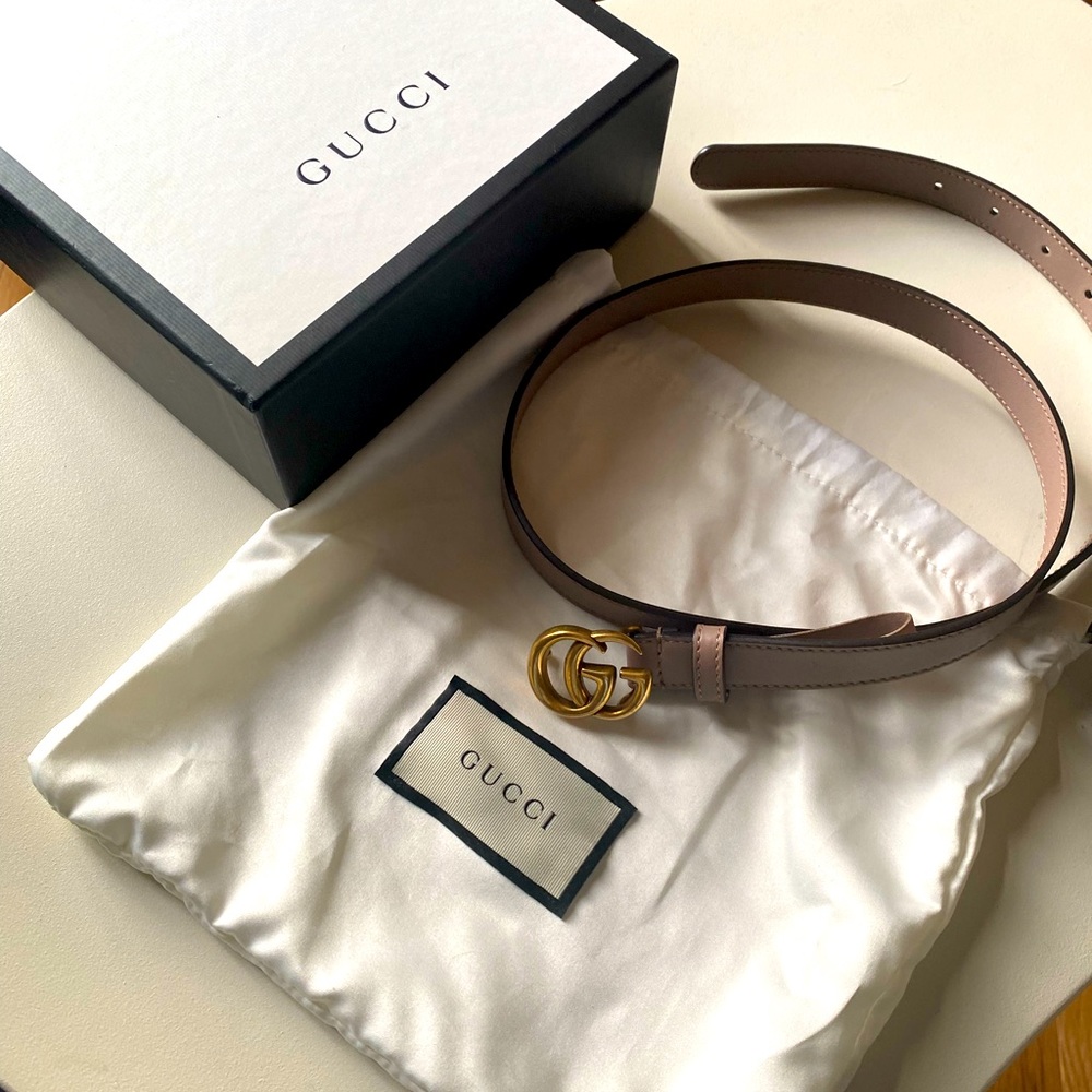 Dusted rose thin Gucci belt, size 28